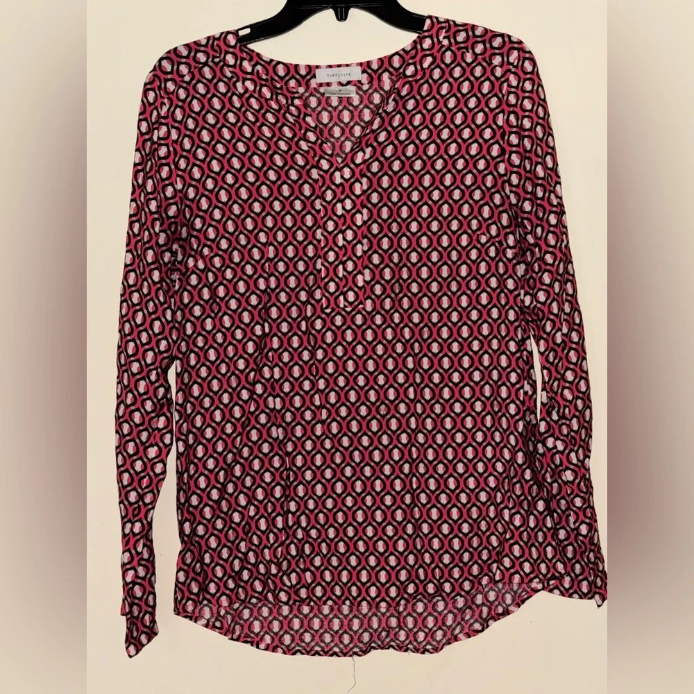 Van Heusen Pink, Tan and Black Geometric Top Shirt Long Sleeves V-Neck - Picture 1 of 5